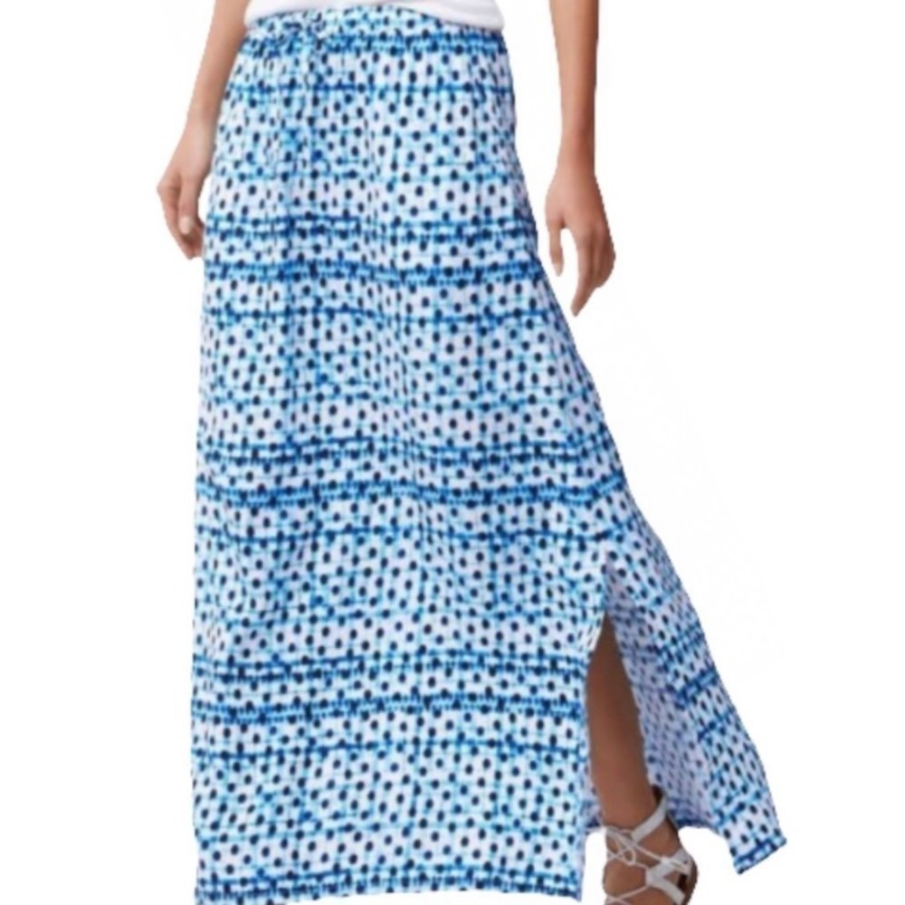 Tommy Bahama Dot Matrix Maxi Skirt Blue White Pull On Elastic Waist Sz XXS
